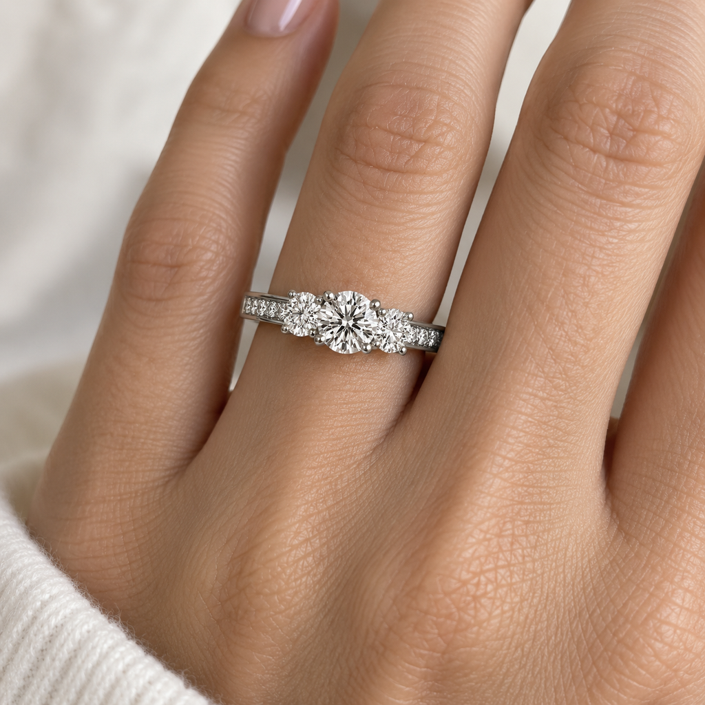 Anillo Tricillo de Diamantes 0,72 ct en Oro Blanco Paladio 18K