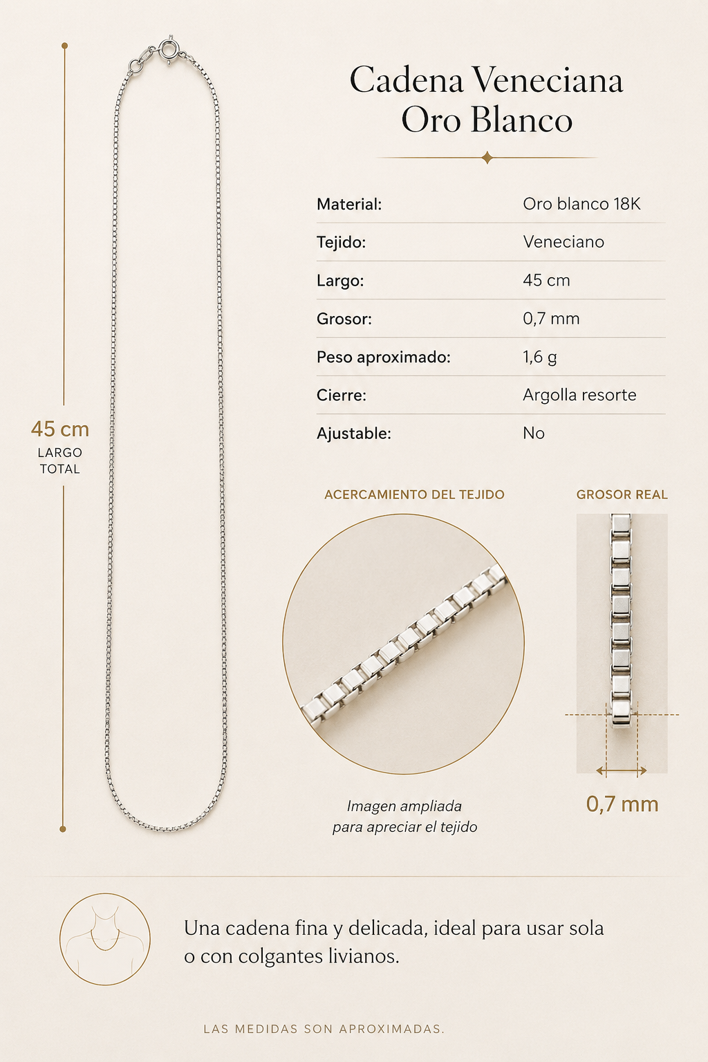 Cadena Veneciana en Oro Blanco