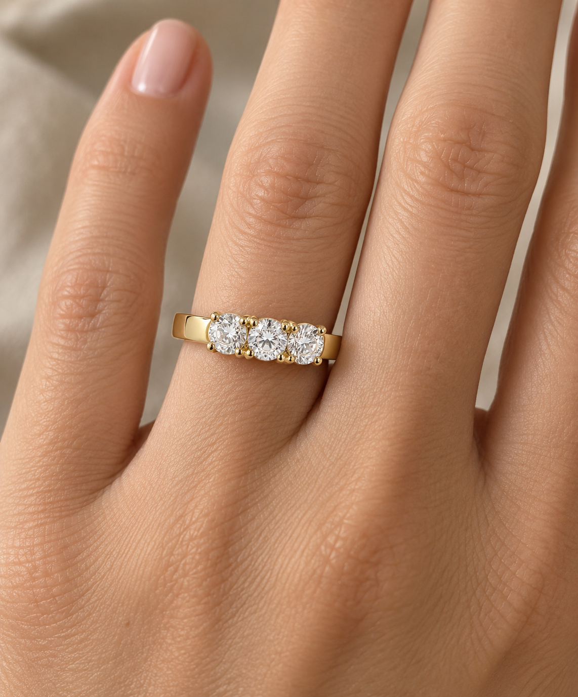 Anillo tricillo de circones en oro amarillo 18kt