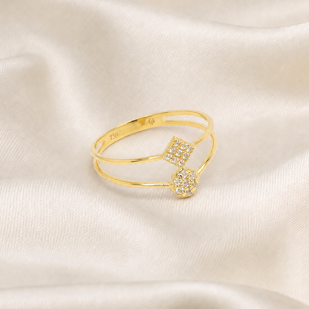 Anillo Forma Doble Oro 18k Piedra de Zirconia