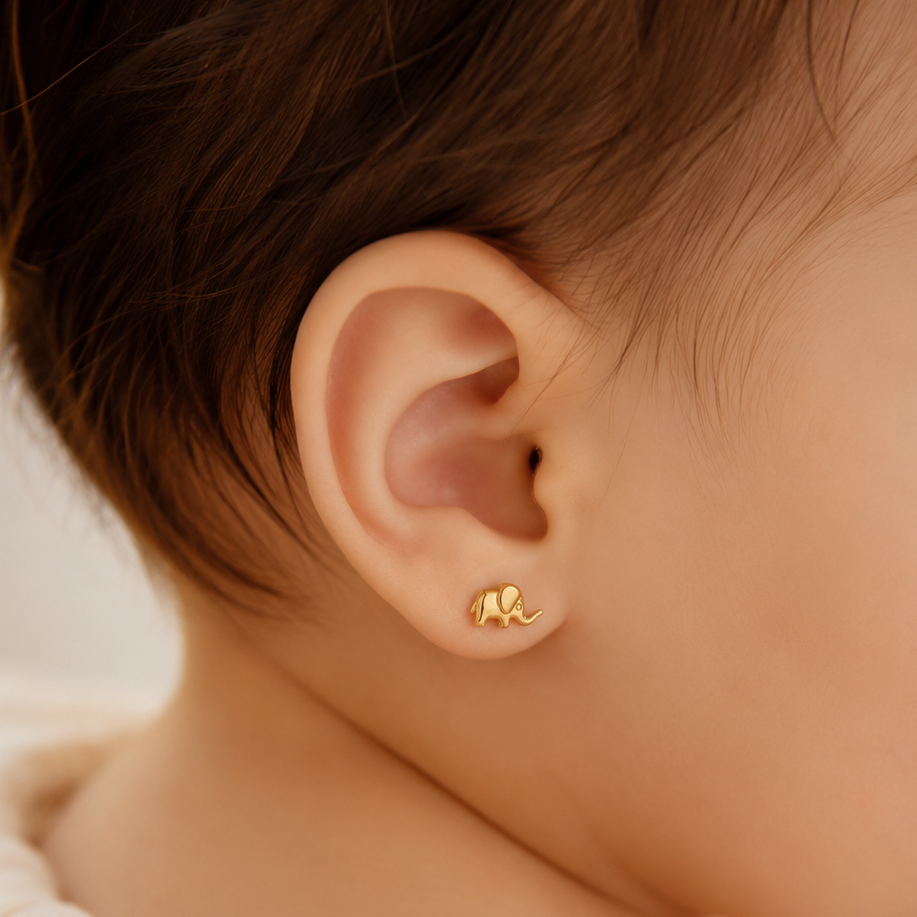 Aros elefante para bebe en oro amarillo 18kt