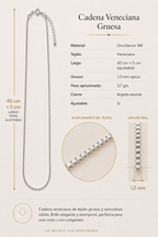Cadena Veneciana Oro Blanco Ajustable
