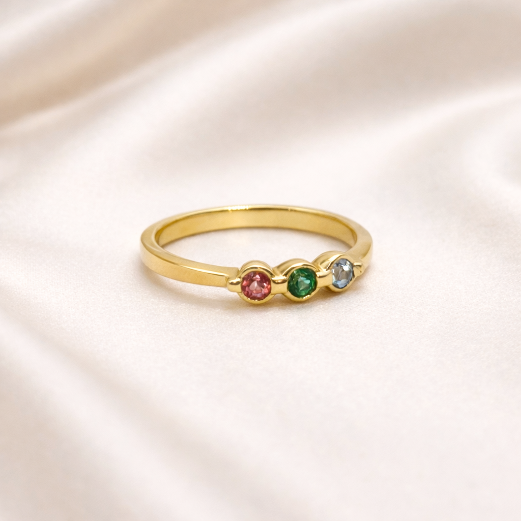 Anillo tricillo circones de colores oro amarillo 18kt