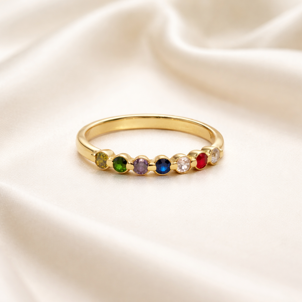 Anillo cintillo oro 18kt con piedras de colores
