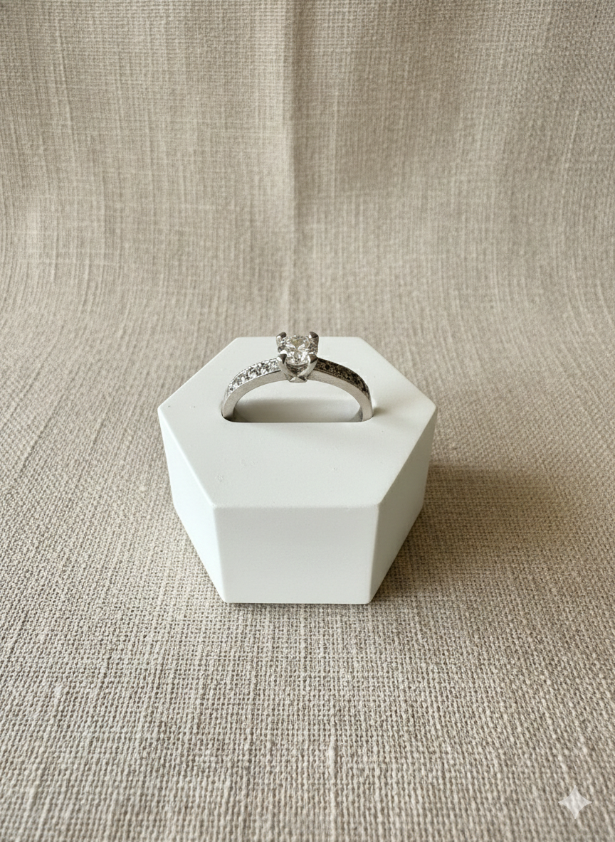 Anillo Solitario Pavé Oro Blanco