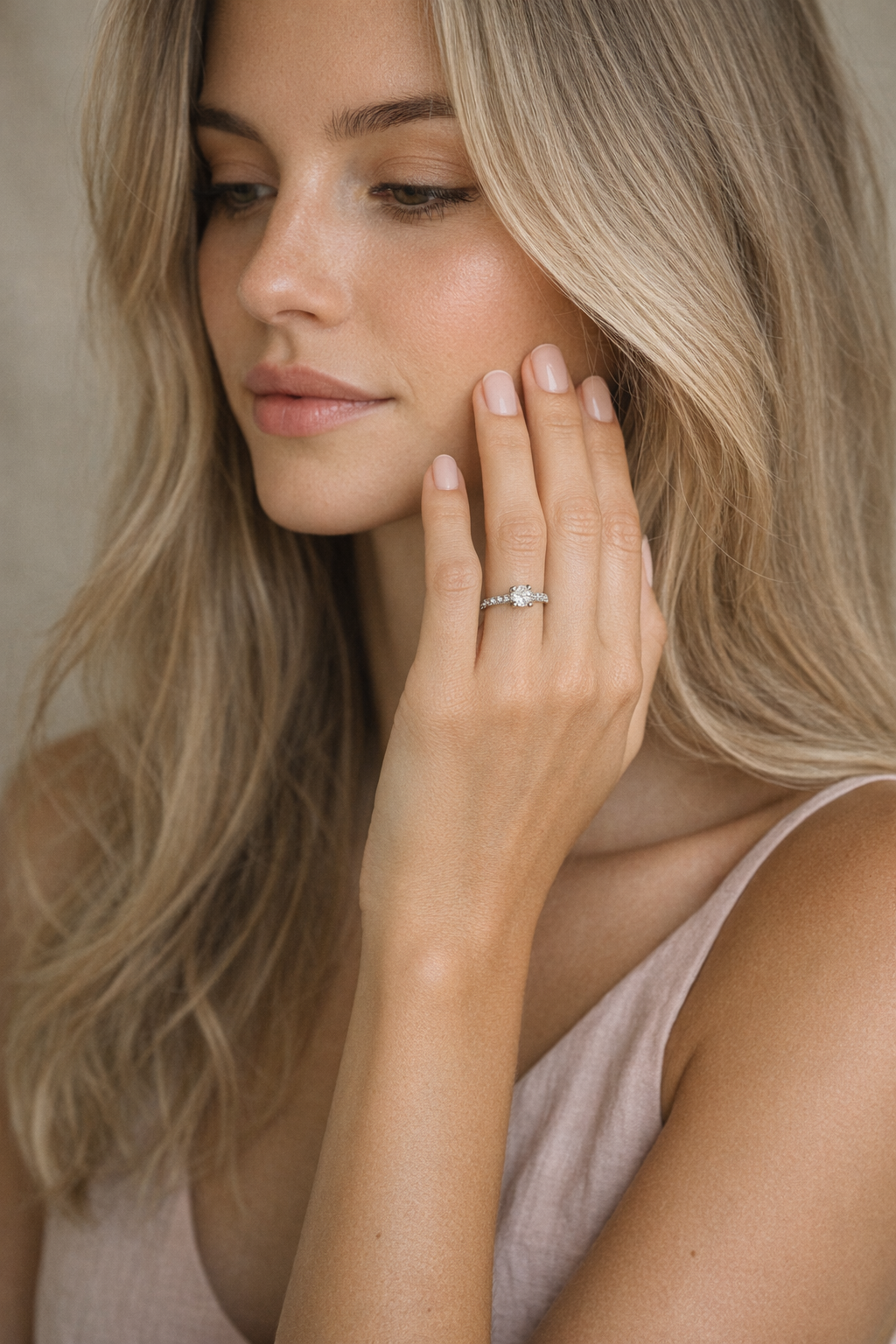 Anillo Solitario Pavé Oro Blanco