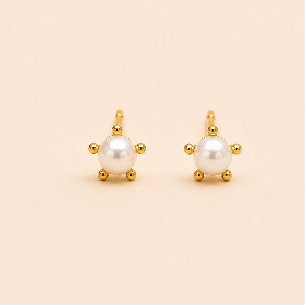 Aritos Perlita con Pistilos para bebé en oro 18K