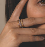 Anillo triple mixto oro blanco y amarillo con diamantes