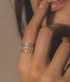 Anillo triple mixto oro blanco y amarillo con diamantes