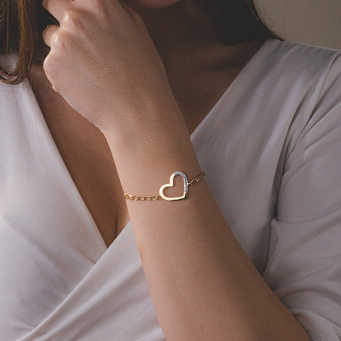 Pulsera Corazón Bicolor con Brillantes en Oro Amarillo 18k
