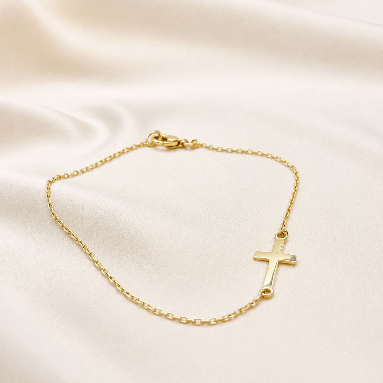Pulsera Cruz Horizontal en Oro Amarillo 18k
