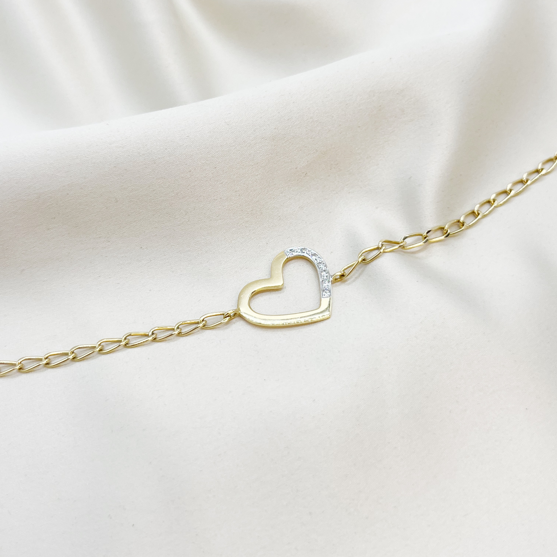 Pulsera Corazón Bicolor con Brillantes en Oro Amarillo 18k