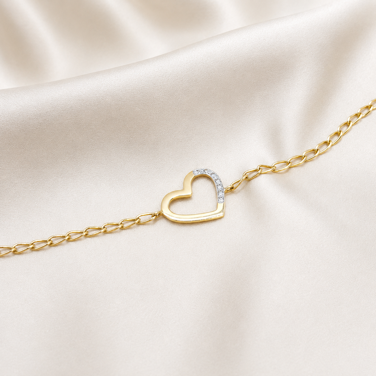 Pulsera Corazón Bicolor con Brillantes en Oro Amarillo 18k