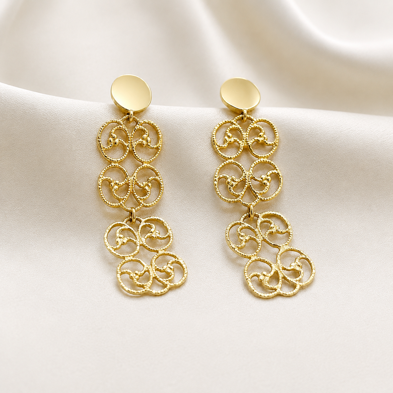 Aros Doble Filigrana en Oro Amarillo 18k