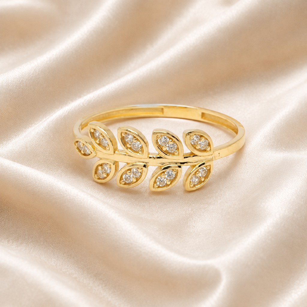 Anillo Hojas Oro 18k con Zirconias Cúbicas
