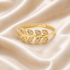Anillo Hojas Oro 18k con Zirconias Cúbicas