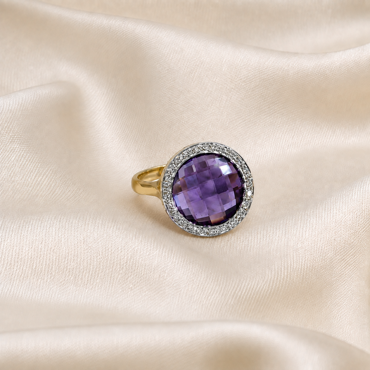 Anillo de Oro 18K Amatista y Brillantes