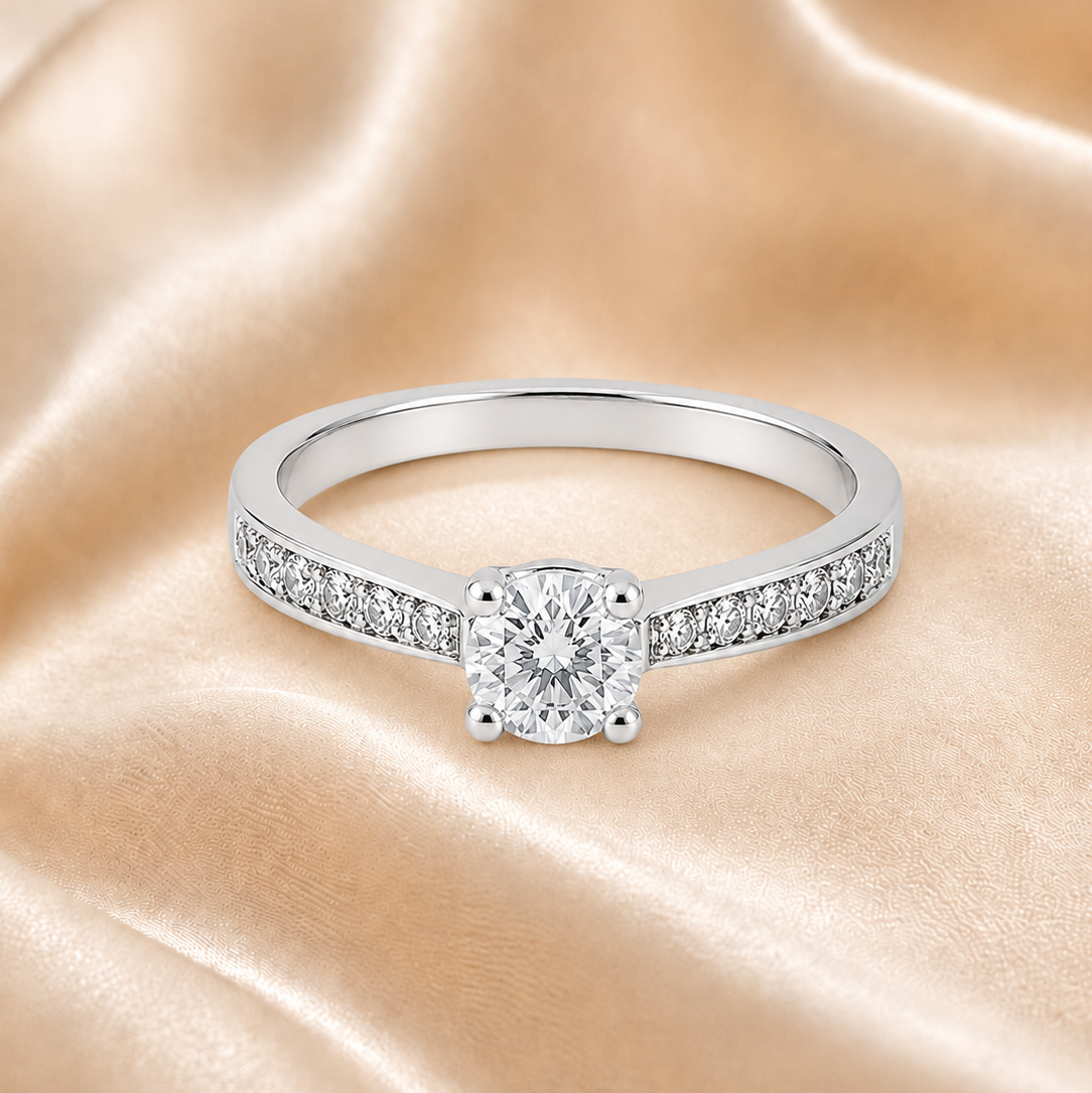 Anillo Solitario Pavé Oro Blanco